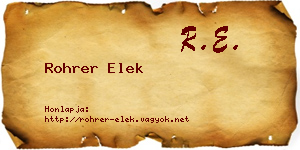 Rohrer Elek névjegykártya